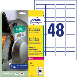 Ultra Resistant Outdoor Labels 45.7x21.2mm Laser, Avery Zweckform