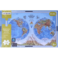 Wooden Puzzle Physical Map of the World’s Hemispheres 120pcs., Smart World